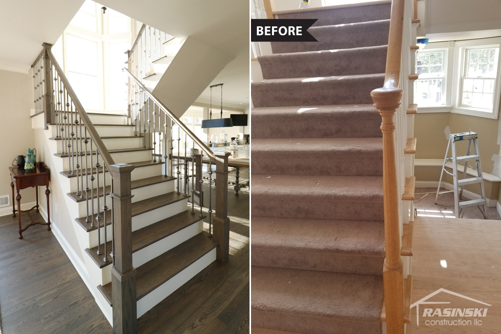 Before and After Photos of Stairs in Monmouth County NJ Kitchen Renovation by Rasinski Construction