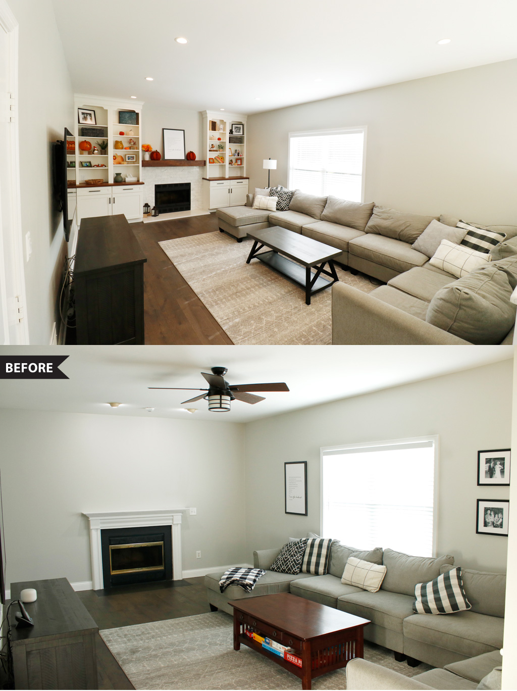 Before and After Photo of Living Room Remodeling Project in Robbinsville NJ by Rasinski Construction
