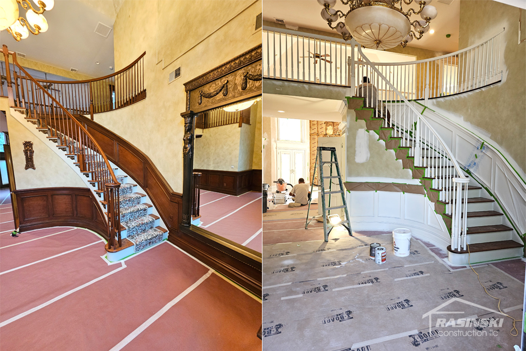 In progress photos of an entryway remodel completed by Rasinski Construction of central NJ
