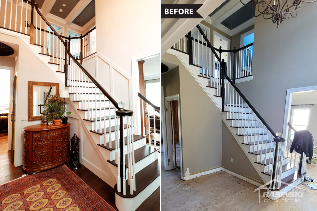 Before and After Photos of Front Entry Stairs in a Home Remodeling Project in South Brunswick NJ